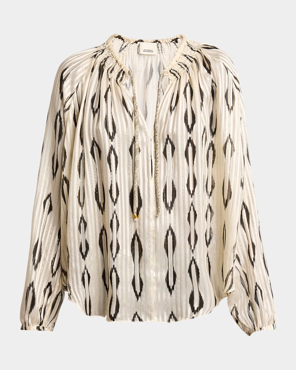 Syra Metallic Striped Silk Neck-Tie Blouse